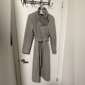 Sz 14 Kenneth Cole New York Light Gray Wool Belted Trench Coat